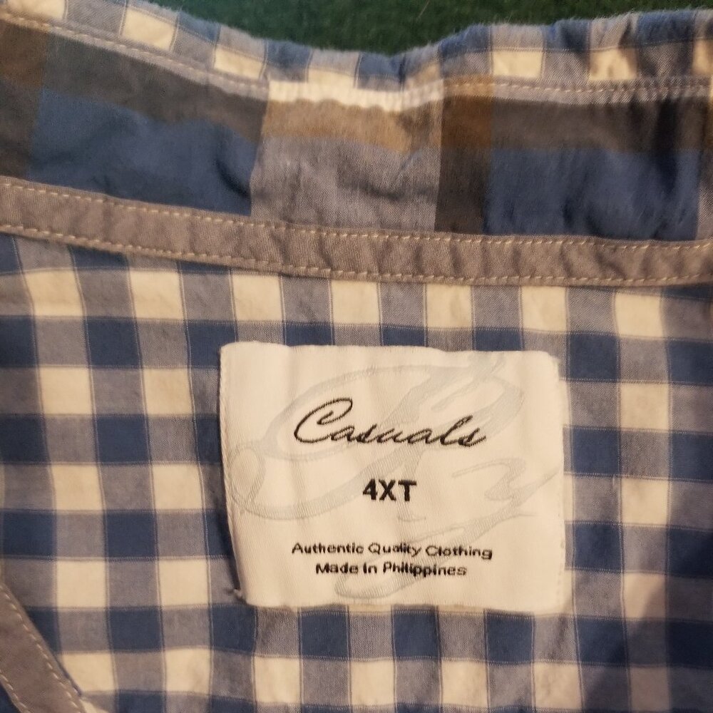 blue gingham Roundtree & Yorke 4XT men's cotton short sleeve shirt - Picture 7 of 7